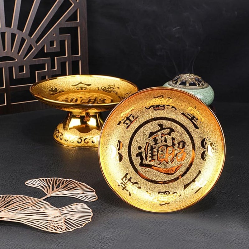 Golden Footed Offering Plate 19 2X19 2CM Vintage Temple Fruit Tray For Snacks Desserts Ceremonies - Image 3